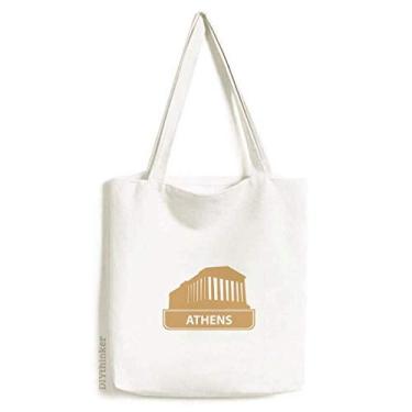 Imagem de Bolsa de lona com estampa de marco amarelo da Grécia de Atenas, bolsa de compras casual