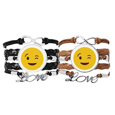 Imagem de DIYthinker Blink Smile Face Ilustração Padrão Pulseira Alça de Mão Couro Corda Conjunto Duplo Presente
