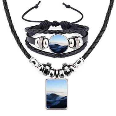 Imagem de Conjunto de joias de pulseira de couro Mountain Sky Clouds Fog Nature Town
