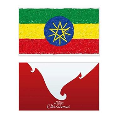 Imagem de Listras Bandeira da Etiópia Giz de Cera Desenhando Feriado Feliz Natal Cartão de Parabéns Mensagem de Natal