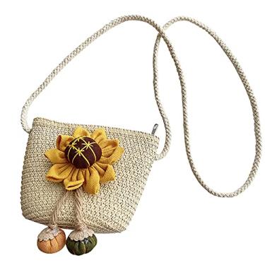 Imagem de Bolsa de tecido à mão para crianças, bolsa criativa de palha de crochê, bolsa de ombro para crianças, bolsa escolar, Cor 4, 14*10*46 cm