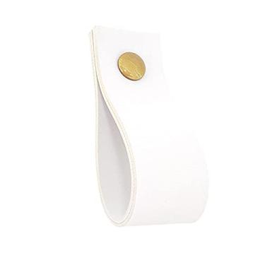 Imagem de Puxador Doko Parafuso - Textura de Couro Branco - Parafuso Dourado