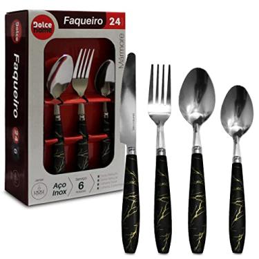 Imagem de Faqueiro Lâmina Inox 24 Peças Médio Talheres Efeito Mármore