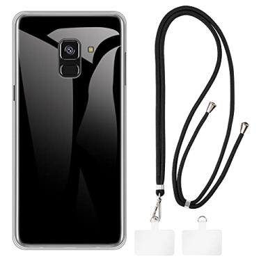 Imagem de Shantime Capa para Samsung Galaxy A8 2018 A530F + cordões universais para celular, pescoço/alça macia de silicone TPU capa protetora (5,6 polegadas)
