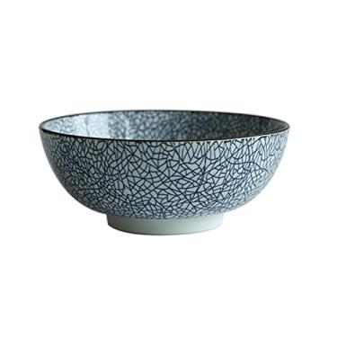 Imagem de GUIPAIHAI Tigela de cerâmica para macarrão de 20 cm com design listrado, tigela de sopa grande, restaurante, louça retrô doméstica (cor: A)
