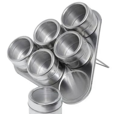 Imagem de Porta Temperos e Condimentos Magnético Inox 6 Potes