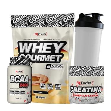 Imagem de Whey Protein Gourmet Refil + Creatina 300g + BCAA 100 cáps + Coqueteleira - FN Forbis Nutrition (Pudim)