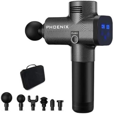 Imagem de Pistola Massageadora Phoenix Preta Massageador Muscular Com 6 Ponteiras Pistola de Massagem Profissional