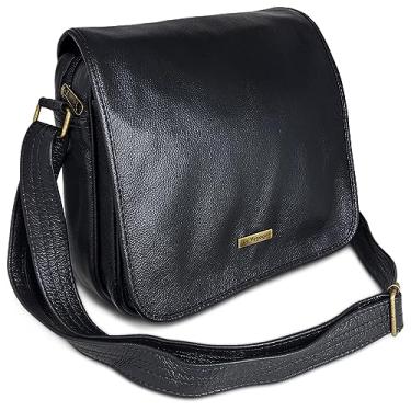 Imagem de Bolsa Carteiro Masculina Alça Tiracolo Feita De Couro Bovino Cor:Preto