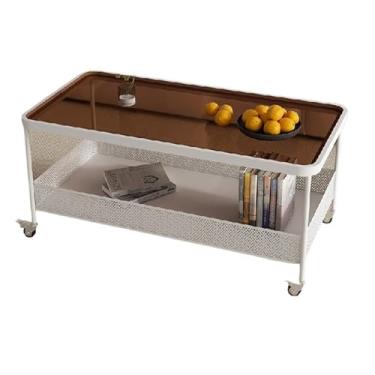 Imagem de Mesa lateral mesa de centro de vidro retangular, sala de estar pequena simples pode mover vários lados, mesa criativa mesa de centro doméstica para sala de estar (cor: A, tamanho: 100cm)