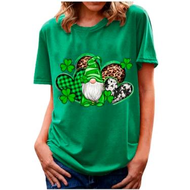 Imagem de Camisetas femininas St Patrick com trevo de quatro folhas, blusa feminina de manga curta, casual, bonita, verão, Camisetas femininas Green St Patricks, M