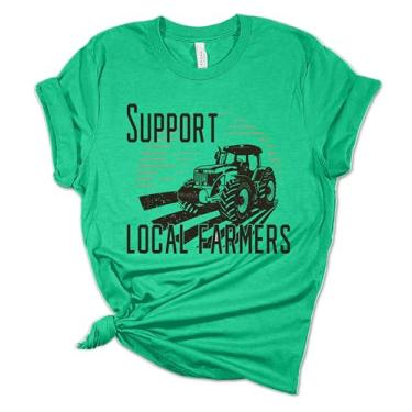 Imagem de Camiseta feminina de manga curta "Support Your Local Farmers", Kelly mesclado, G