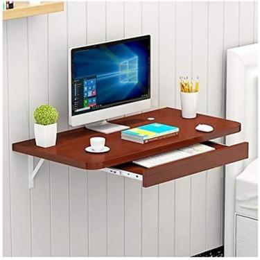 Imagem de Mesa de parede para computador com bandeja de teclado, mesa de madeira para pendurar na parede, mesa flutuante para sala de estar, quarto, escritório, A, 100 × 40cm