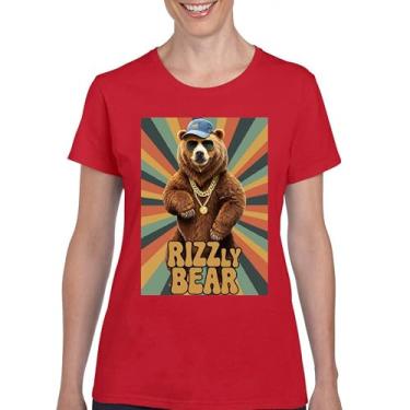 Imagem de Camiseta divertida Rizzly Bear Charisma Pun Charming Meme Grizzly Flirting Smooth Talker Dating Confidence Camiseta feminina, Vermelho, M