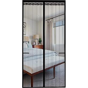 Imagem de FYY Porta de tela magnética – Cortina de tela magnética de tela de 99 x 210 cm com gancho e laço de moldura completa, mãos livres, adequado para animais de estimação e crianças – preta