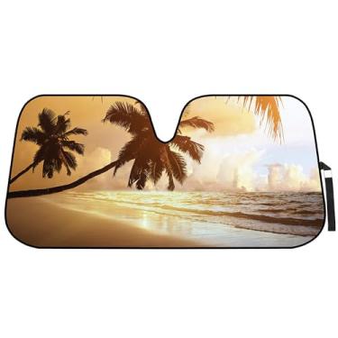Imagem de BDK Golden Sunset Beach Front Para-brisa Sombra de Sol Acordeão Dobrável Bonito Persianas de Janela de Carro para Caminhão e Carro Protetor Solar para Raios UV - Protetor de Viseira Mantém Seu Veículo