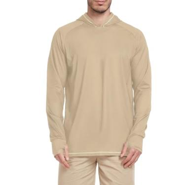 Imagem de Camiseta masculina Tan com capuz e proteção solar de manga comprida com capuz FPS 50+ secagem rápida UV Rash Guard com capuz, Bronzeado, G