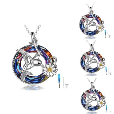 Imagem de NS Online Urna Colares Beija-Flor Árvore da Vida - Joias de Cremação para Lembrança de Cinzas/Pingente de Memorial de Cristal Círculo/Enchimento de Funil Presentes para Mulheres e Homens, Metal, Sem