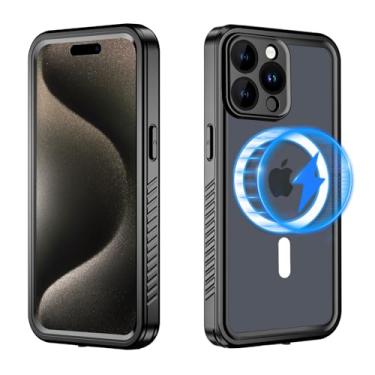 Imagem de SZFIRSTEY Capa magnética para iPhone 15 Pro à prova d'água com protetor de tela integrado, compatível com MagSafe à prova de choque à prova de poeira, resistente, capa protetora de corpo inteiro de 15