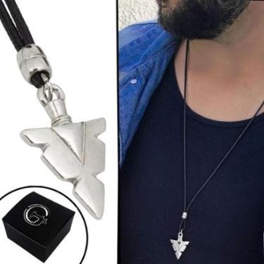 Imagem de Colar de Couro Ajustável Tradicional Ponta Tribal Prata NE-Masculino