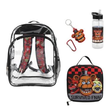 Imagem de Bioworld Five Nights at Freddy's Conjunto de mochila e lancheira de 5 peças com garrafa de água - 5 peças FNF transparente - OSFA, 5 peças FNF transparente, OSFA, Art deco