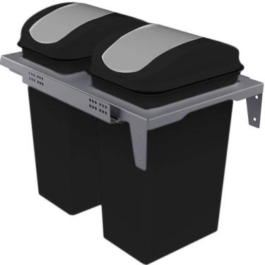 Imagem de Lixeira Dupla Deslizante 15L Flat Cozinha Aço Pintado Preto com Corrediças Telescópicas Piva