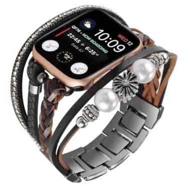 Imagem de Waillynice Pulseira de metal para Apple Watch série 876 SE54Ultra, pulseira feminina para IWatch de 49 mm, 45 mm, 41 mm, 40 mm, 38, 44 mm (crisântemo preto, 38 40 41 mm)
