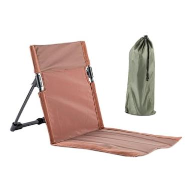 Imagem de menolana Cadeira de praia dobrável com apoio traseiro Cadeira de piso de praia Cadeira de estádio para banho de sol ao ar livre concertos mochila, tubo de alumínio marrom