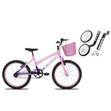Imagem de Bicicleta Aro 20 Infantil KOG BIKES FEminina Criança Freio V-Brake com Cestinha Aros em Aluminio Rosa e com Rodinha Traseira,Violeta Rosa