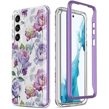 Imagem de Esdot Capa para Samsung Galaxy S23, teste de queda de 6,35 metros, capa robusta com designs modernos para mulheres e meninas, capa protetora para celular para Galaxy S23 de 6,1 polegadas roxo rosa flores