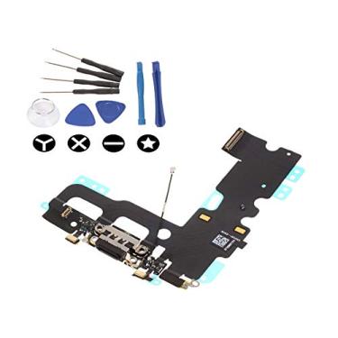 Imagem de (md0410) Porta de carregamento USB de iluminação preta, conector de base de carregamento, cabo de fita flexível para microfone, peça de reposição compatível com iPhone 7 + kit de ferramentas