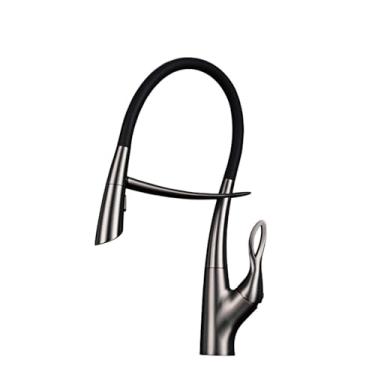 Imagem de Torneira de cozinha de latão branco de luxo com design de toque inteligente, alça única fria e quente, controle duplo, torneira de pia preta extraível, cinza escovado