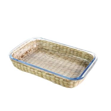 Imagem de Travessa retangular em vidro e revestimento em rattan Dynasty Vimini 34,5cm