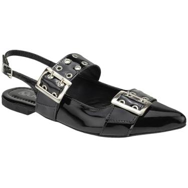 Imagem de Sapato Feminino Slingback Bico Fino Fivela Rasteira Mule (Preto, BR, Adulto, Numérico, 36)