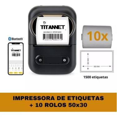 Imagem de Impressora Bluetooth + 10 Rolos Etiquetas Adesivas 50x30 - TITANNET