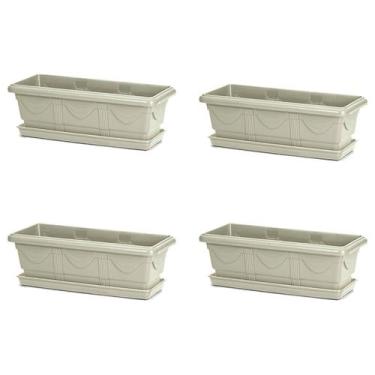 Imagem de 4 Vaso Jardineira Floreira Horta Romana Mármore 50cm + Prato - Nutripl