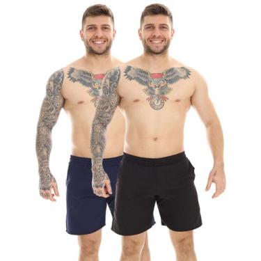 Imagem de Kit 2 Bermuda Masculina Fristyle Tactel Com Bolso Esportiva, M, Preto