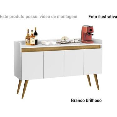 Imagem de Aparador Buffet Sala 4 Portas Safira Pés Palito Madeira Maciça - Vária