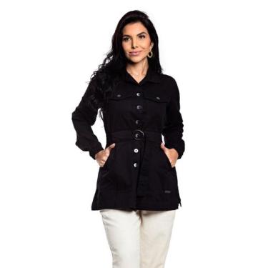 Imagem de Jaqueta Casaco Parka Feminina  Com Cinto  - Restrito Jeans, M, Preto