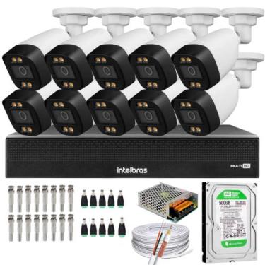 Imagem de Kit 10 Câmeras Segurança Imagem Colorida a Noite 1080p Full Hd 2.8mm D