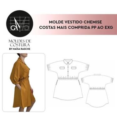 Imagem de Molde vestido chemise comprido tamanho PP ao EXG by Maísa Rasche - EDI