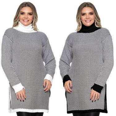 Imagem de Kit 2 Ponchos Feminino Plus Size Xadrez com Mangas Gola Alta - Ebeneze