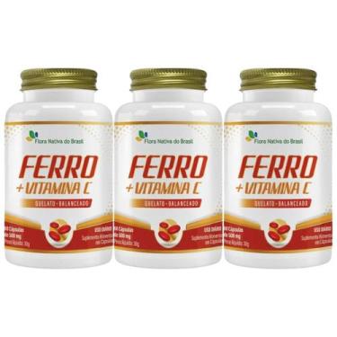 Imagem de Kit 3x Ferro Quelato + Vitamina C 60 Capsulas 500mg Flora Nativa, Sem 