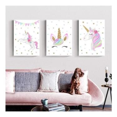 Imagem de Kit Quadros Quarto Infantil Mosaico Gatinho Unicornio Lindos - CP, 7, 