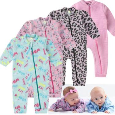 Imagem de KIt 4 Macacão Soft Bebê Longo Protetor de Ziper Punhos Roupa Infantil 