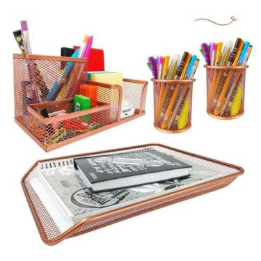 Imagem de Kit Escritório Porta Caneta, Organizador de Mesa, Bandeja Organizadora