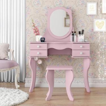 Imagem de Penteadeira Espelho 4 Gavetas Princesa - Patrimar Móveis, Rosa