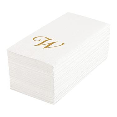 Imagem de Guardanapo de papel branco Luxenap Retângulo Letra W Ouro - Air Laid, fonte cursiva - 39,5 cm x 20 cm - Caixa com 2000 unidades