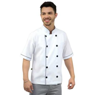 Imagem de Dolmã Chefe de Cozinha Masculino Manga Curta - DEMORGAN, Branco, G