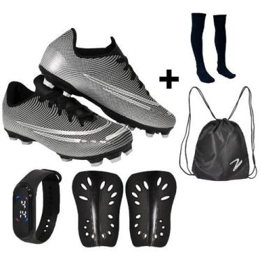 Imagem de Chuteira Campo Adulto Juvenil 200 Nova Travas Futebol Uzze + Meião Can